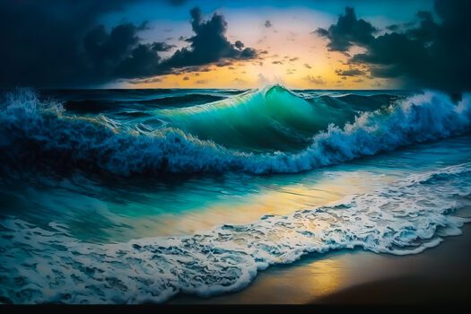 ocean blue sunset painting