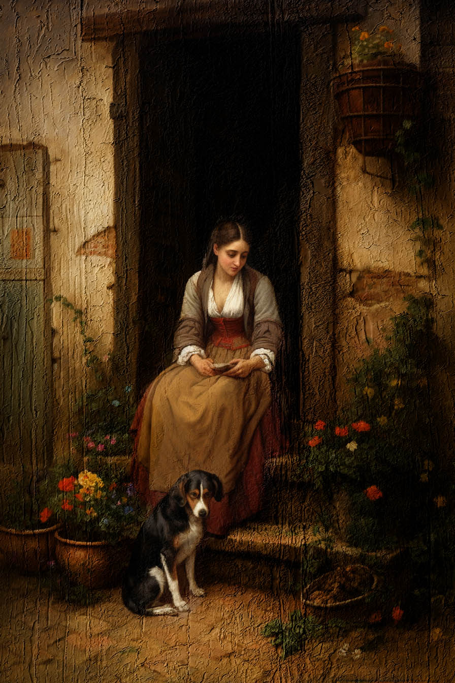 woman and dog Painting