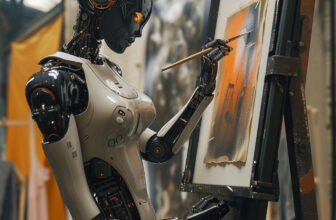 Robot painting in canvas