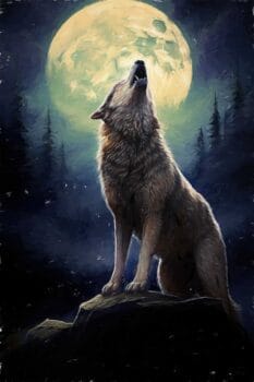 wolf howling painting