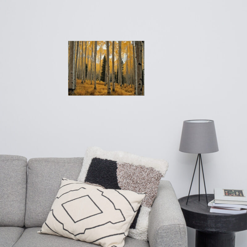 Autumn golden birch tree painting digital oil on canvas fine art print for sale