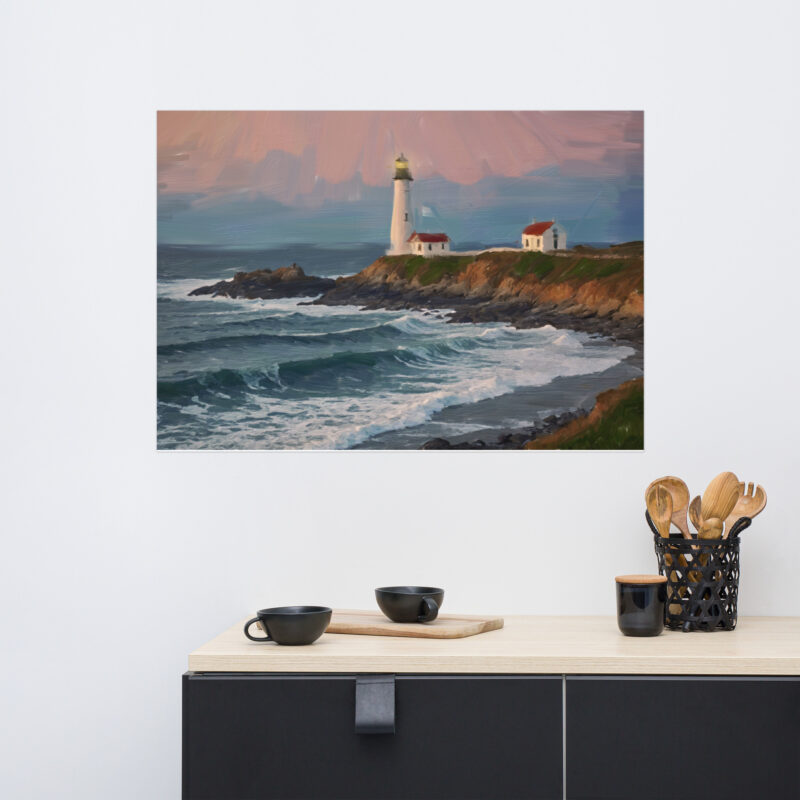 Lighthouse Painting Coastal Seascape at Sunset oil digital on canvas fine art print for sale