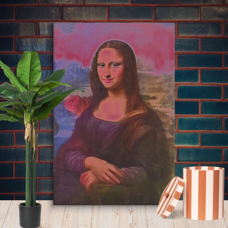 Mona Lisa Painting Art Print on Canvas Reproduction Face Retouched Red Glow