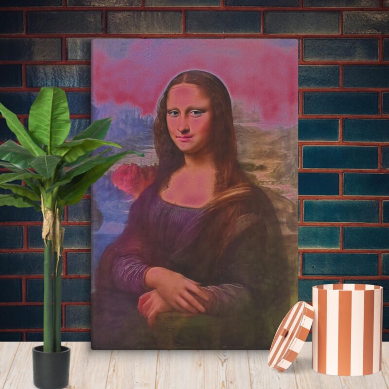 Mona Lisa Painting Art Print on Canvas Reproduction Face Retouched Red Glow
