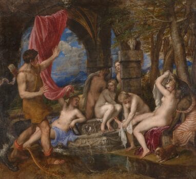 What does Diana throw at Actaeon when he sees her