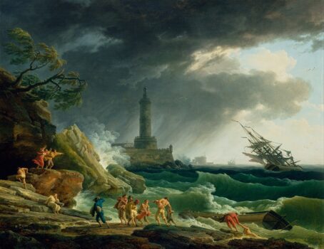 A storm on a mediterranean coast painting by Joseph Vernet
