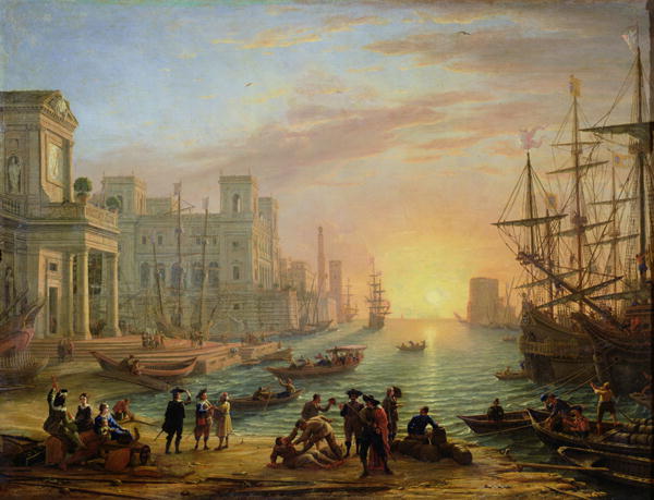 The Golden Hour of Antiquity: Sea Port at Sunset Painting The Golden Hour of Antiquity: Sea Port at Sunset Painting