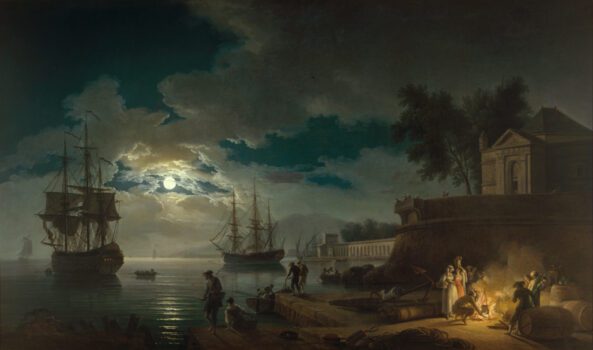 Sea Port by Moonlight Painting