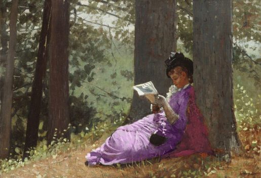Girl Reading Under an Oak Tree Painting by Winslow Homer