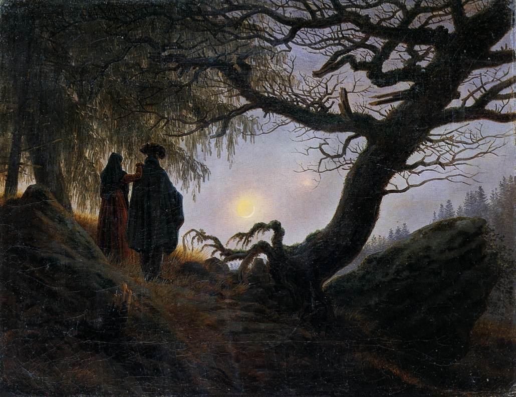 Man and Woman Contemplating the Shining Moon Man and Woman Contemplating the Shining Moon