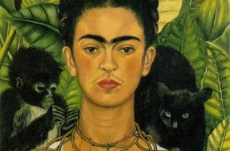 Self portrait with Thorn Necklace and Hummingbird painting by Frida Kahlo