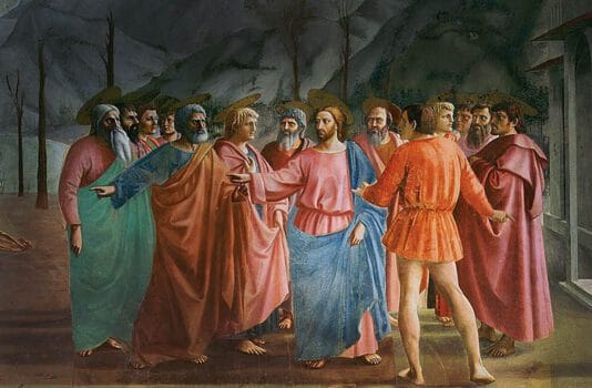 The Tribute Money painting by masaccio