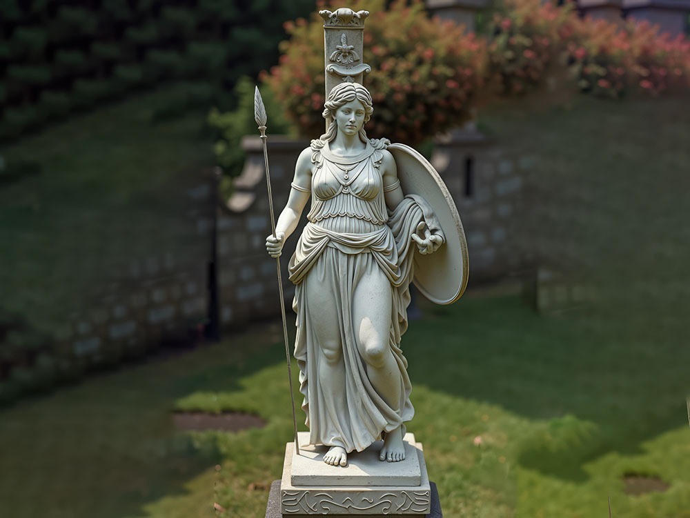 Athena with Shield: The Garden Guardian of Wisdom and Strength Athena with Shield: The Garden Guardian of Wisdom and Strength
