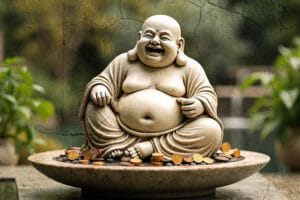 Laughing Buddha with coins Sculpture