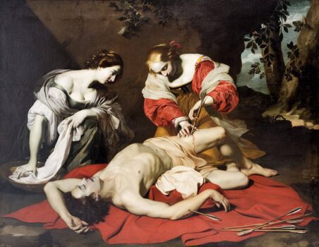 Saint Sebastian Tended by Saint Irene Baroque Painting