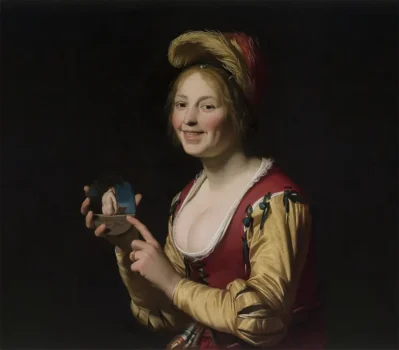 Smiling Girl, a Courtesan, Holding an Obscene Image