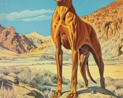 Vintage Art Dog Gallery 90 a william morris postcard of a female hungarian vizsla in the desert
