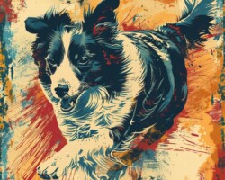 Vintage Art Dog Gallery 62 a dynamic illustration of a border collie in action, showcasing its agility and intelligence
