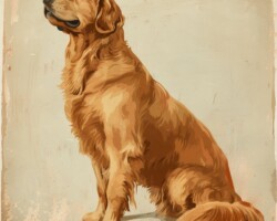 Vintage Art Dog Gallery 89 a vintage friendly art golden retriever, full body