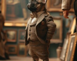 Vintage Art Dog Gallery 45 anthropomorphic french bulldog in a formal blazer and bow tie