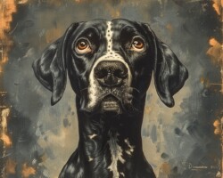 Vintage Art Dog Gallery 85 brom fantasy lithograph, 1950s fantasy comic, german shorthaired pointer