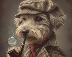 Vintage Art Dog Gallery 82 oil painting charming canine detective, embodying the spirit of sherlock holmes
