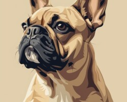 Vintage Art Dog Gallery 29 french bulldog, minimalist illustration, beige colors vintage