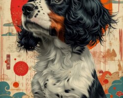 Vintage Art Dog Gallery 5 traditional japanese illustration of a field trial springer spaniel puppy