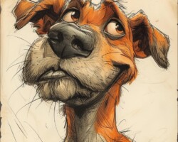 Vintage Art Dog Gallery 99 a dog, fleischer cartoon style, colored pen and ink comic book style art