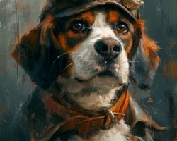 Vintage Art Dog Gallery 59 a dog wearing a motorcycle hat and eyeglass vintage