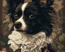Vintage Art Dog Gallery 63 a gothic style picture of a cute dog in cartoon style, vintage style,victorian style, in pastel color