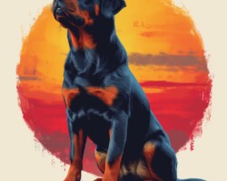 Vintage Art Dog Gallery 95 a silhouette of a rottweiler sitting upright looking ahead in the style of pop art