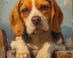 Vintage Art Dog Gallery 39 beagle dog, vintage art, loose painting, oil painting, impasto, palette knife
