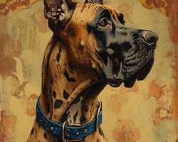 Vintage Art Dog Gallery 34 brown great dane with black spots and a blue collar