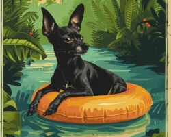 Vintage Art Dog Gallery 24 digital art chihuahua dog lying on a plastic floaty in a sunny, outdoor resort swimmiing pool