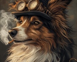 Vintage Art Dog Gallery 9 oil painting shetland sheepdog dog in a steampunk style