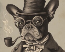 Vintage Art Dog Gallery 68 vintage drawing of a french bulldog in english attire holding a pipe and wearing a monocle